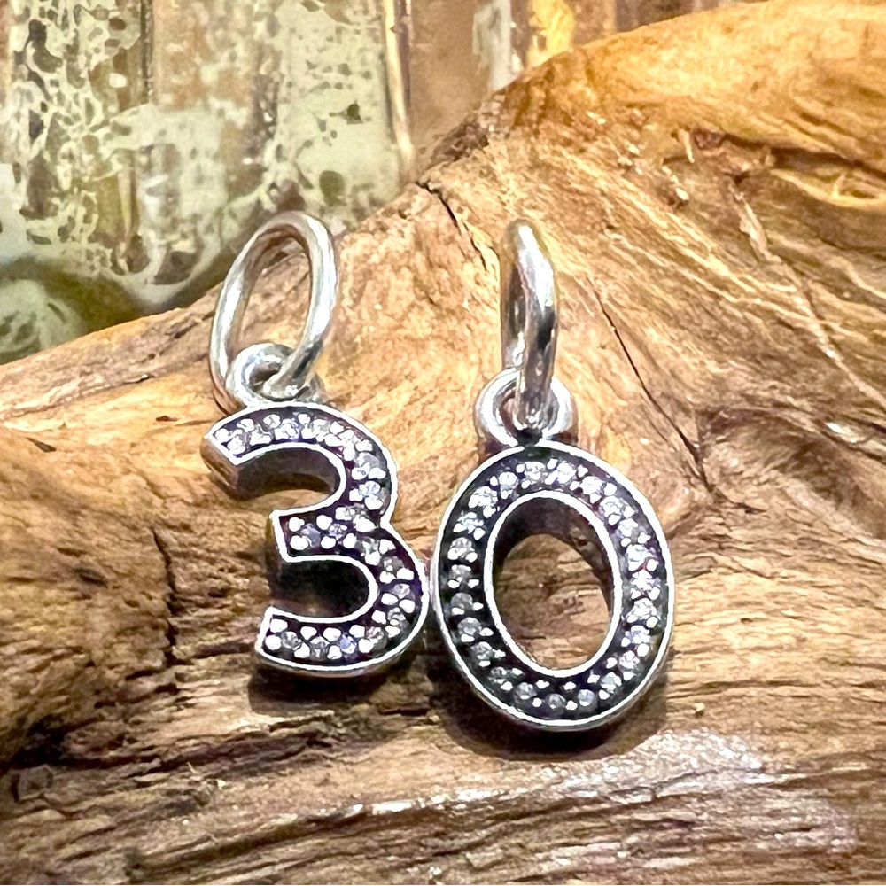 Authentic Pandora Dangle Number 3 And 0 Birthday 30 Pendant Charm Pave In Silver